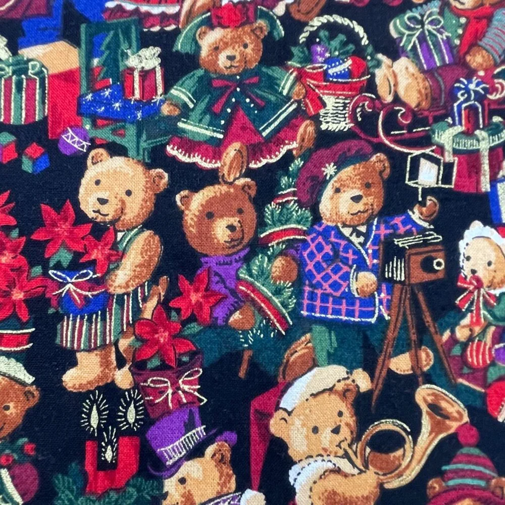 Christmas Tablecloth Card Table Small Teddy Bears Festive Holiday Handmade 41x40